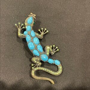 Elegant Blue and Green Bejeweled Lizard Ornament